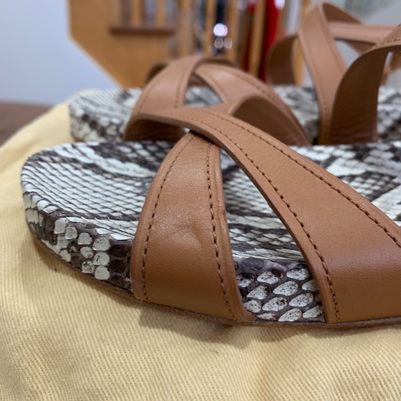 Louis Vuitton Python Sandals tan brown 36 6 snakeskin leather LV gold logo strap - Picture 11 of 16